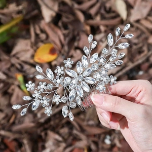 Bridal Hair Comb Wedding Headpiece Rhinestone Crystal Flower Artificial Pearl Hair Side Comb For Bridesmaid Wedding Jewelry Accessory