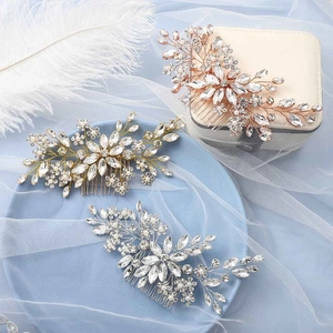Floral bridal hair comb set in silver, gold, and rose gold with crystals and pearls