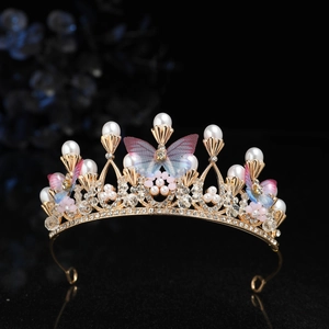 Couronne de Mariée de Luxe en Alliage Strass Künstliche Perle Diadème Papillon en Maille pour Mariage Fête d'Anniversaire Accessoires Cheveux Femme