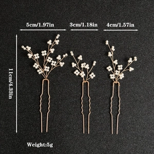Dimensions détaillées des épingles à cheveux de mariée avec perles et fils dorés
