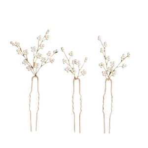 Lot de 3 épingles à cheveux faites main en or avec perles pour coiffures de mariage