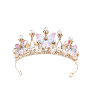 Couronne de mariée de luxe avec papillons, perles et strass sur cadre doré
