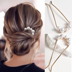 Pic à Cheveux en U Alliage Doré Avec Künstliche Perles d'Imitation Blanches Épingle à Cheveux Vintage Mariage Femme Bijoux Styling