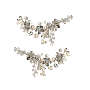 Clip per scarpe a fiore d'argento con perle e strass per calzature da sposa eleganti