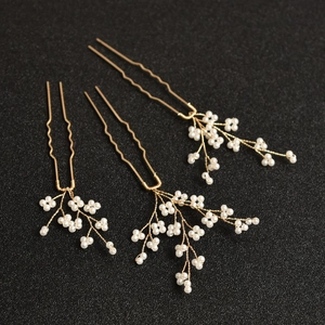 Lot de 3 épingles à cheveux dorées avec perles blanches pour coiffures de mariée