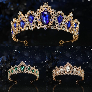 Baroque Luxurious Alloy Water Drop Crystal Crown Tiara Gold Bridal Wedding Birthday Party Rhinestone Headpiece For Women