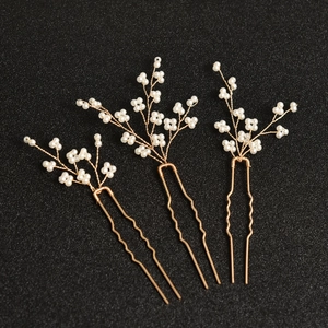 Lot de 3 épingles à cheveux de mariée dorées avec perles faites main et design de branches