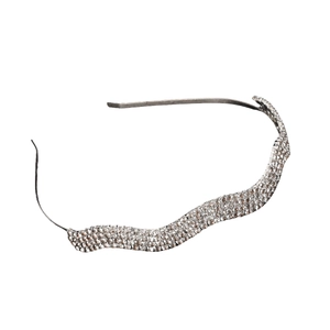 Serre-tête ondulé étincelant avec strass en métal argenté et cristaux multi-rangées