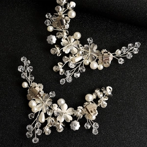 Clip per scarpe da sposa fiori d'argento con perle e cristalli per accessori tacchi alti