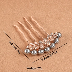 Elegante peine para el pelo en oro rosa con mariposas, strass y perlas grises