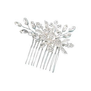 Elegant silver bridal hair comb with crystal flowers and pearls for wedding hairstyles