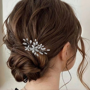 Silver Flower Rhinestone Bridal Hair Comb Alloy Crystal Leaf Wedding Headpiece For Women Party Jewelry Accessories