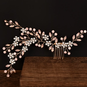 Peigne à Cheveux de Mariée Fait Main Alliage Strass Perle Artificielle Forme de Fleur Accessoires de Coiffure Mariage Fête Femme