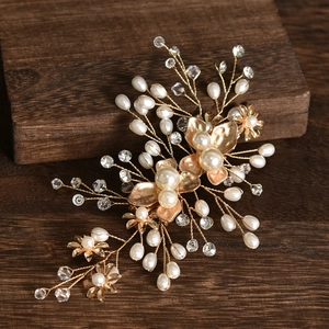 Elegant Handmade Flower Bridal Hair Clip Gold Silver Alloy Faux Artificial Pearl Rhinestone Wedding Hair Comb Accessory For Women