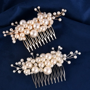 Elegant handmade pearl bridal hair comb set in gold and silver finish for wedding styles