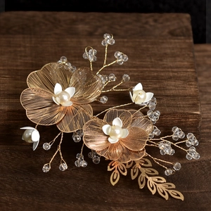 Handmade Flower Bridal Hair Clip With Artificial Pearls And Crystals Vintage Copper Leaf Wedding Hair Accessories For Women Jewelry