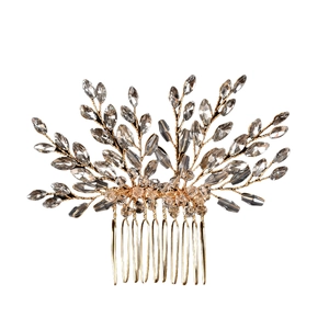 Handmade gold crystal bridal hair comb with rhinestone branches for wedding hairstyles