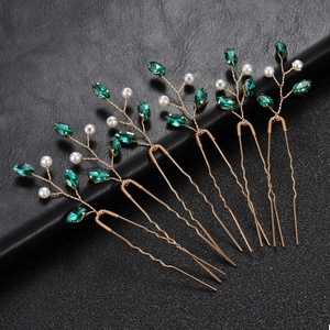 Bridal Wedding Hair Pins Alloy Rhinestone Imitation Artificial Pearl Branch Leaf U Shaped Hair Forks Elegant Hair Jewelry For Women