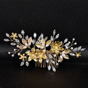 Handmade Alloy Flower Bride Hair Comb With Rhinestone Faux Artificial Pearl Wedding Hair Accessories For Women Elegant Hair Insert