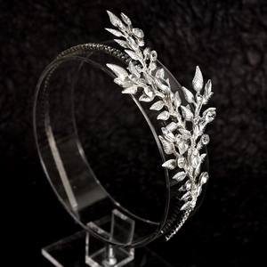Serre-tête de Mariée Fait Main Motif Feuille Alliage d'Argent Strass Bijou de Tête Mariage Mode Serre-tête Femme Accessoires Cheveux