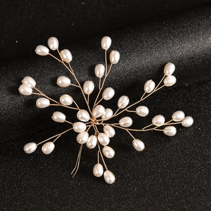 Handgefertigte Künstliche Perlenimitat Haarnadel Elegante Zweig Blume Braut Haargabel Hochzeit Haarschmuck Für Damen Gold Silber