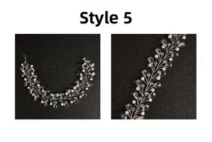 Détail de la vigne de cheveux Style 5 avec fil d'argent, perles blanches et strass goutte d'eau