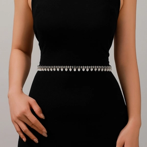 Ceinture de Mariage Élégante pour Femme en Alliage avec Strass Künstliche Perles Chaîne de Taille et Ruban de Satin Blanc Accessoire Robe