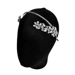 Serre-tête de mariée feuille en argent avec strass brillants pour mariage et soirée