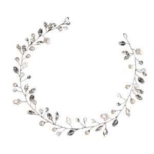 Vigne de cheveux de mariée exquise avec fil d'argent, perles et cristaux sur fond blanc