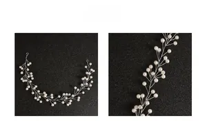 Détails de l'accessoire de mariée fait main avec perles blanches et tissage en fil d'argent