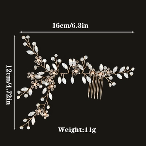 Peigne à cheveux de mariée fait main avec branches dorées, opales, cristaux et perles de luxe