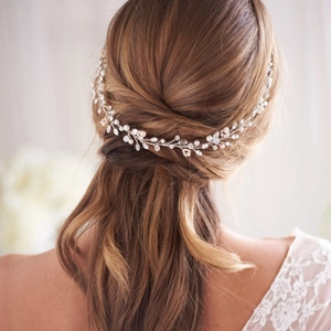 Vigne de Cheveux de Mariée Faite à la Main Künstliche Perle Cristal Bandeau de Mariage Argent Floral Serre-tête pour Mariée Demoiselle d'Honneur
