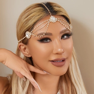 Bohemian Rhinestone Forehead Hair Chain Gold Plated Alloy Multi Layer Tassel Hair Jewelry For Wedding Party Women Accessory