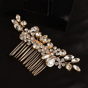 Handmade Bridal Rhinestone Flower Hair Comb Gold Alloy For Wedding Party Elegant Women Jewelry Hair Accessories
