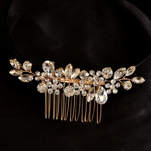 Exquisite bridal hair comb with gold wires and sparkling floral rhinestones for weddings