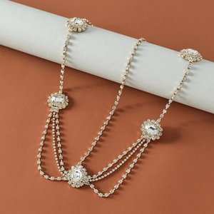 Elegant gold rhinestones multi-layered head chain with oval crystals for party wear