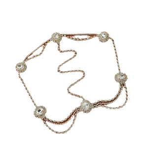 Bohemian multi-layer rhinestone head chain with oval crystal embellishments in silver