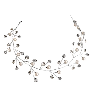 Vigne de cheveux de mariée en argent avec perles et cristaux pour coiffure de mariage