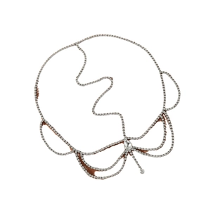 Luxurious multi-layer silver bridal forehead chain with sparkling rhinestones and drop pendant
