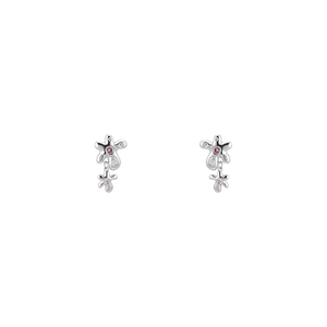 Boucles d'oreilles fleurs en argent avec gemmes roses et blanches au design fluide