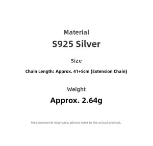 Spécifications du collier coeur en argent S925 avec chaîne 41+5cm et poids de 2,64g