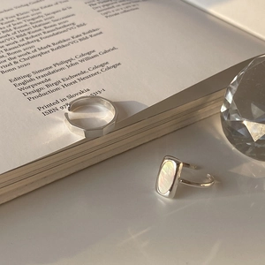 Exquisite minimalist geometric silver ring and shell-inlay open ring set for women