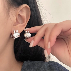 Boucles d'Oreilles Créoles Lapin Vintage Texture Matelassée Cuivre Plaqué Argent Lapin Animal Pour Femme Bijoux de Mode Cadeau