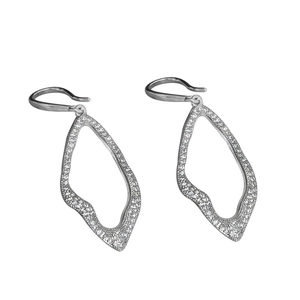 Irregular geometric wave earrings with white zircon inlays and silver hooks for women