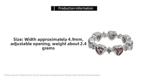 Detail view of pink heart-shaped crystal ring with 4.9mm width and adjustable band