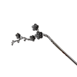 Chinese plum blossom silver metal hair stick with elegant floral branch design