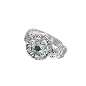 Hetian Jade lace woven ring in S925 sterling silver with adjustable open band and zircon