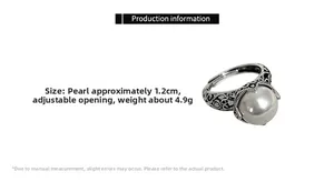 Details eines Vintage-Hohlrings aus Silber mit 1,2 cm Perle und S925-Gravurstempel