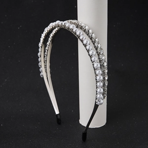 Serre-tête Double Couche en Künstliche Perles et Strass Élégant Alliage Fausse Künstliche Perle Cristal Accessoires de Cheveux Mariage Femme