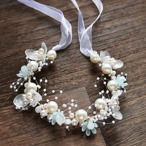 Serre-tête de Mariée à Fleurs Fait Main Bandeau Souple en Künstliche Perles et Cristal Avec Ruban pour Mariage Fête Femme Bijoux Cheveux
